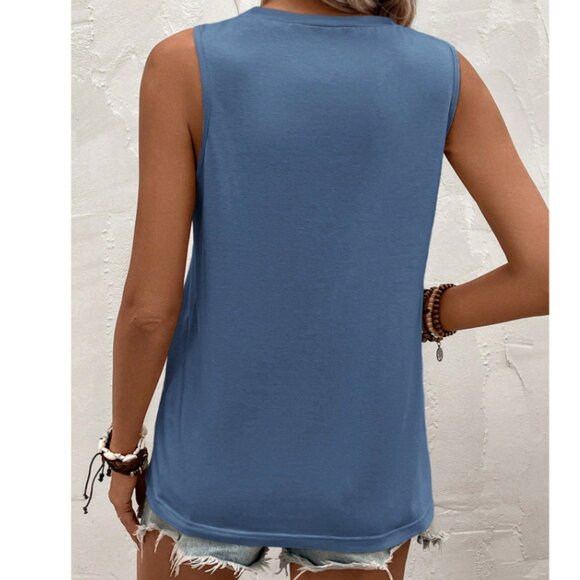 SHEIN Blue Pleated Sleeveless Tank Top NWOT - Picture 2 of 8